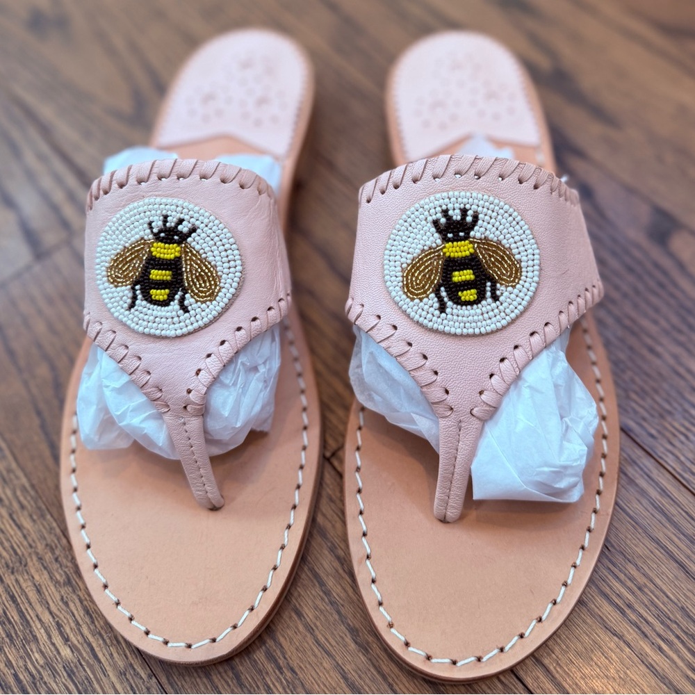 Jack Rogers Sz 7 raw Bee Embellished Sandals- nwob- perfect cond- never worn